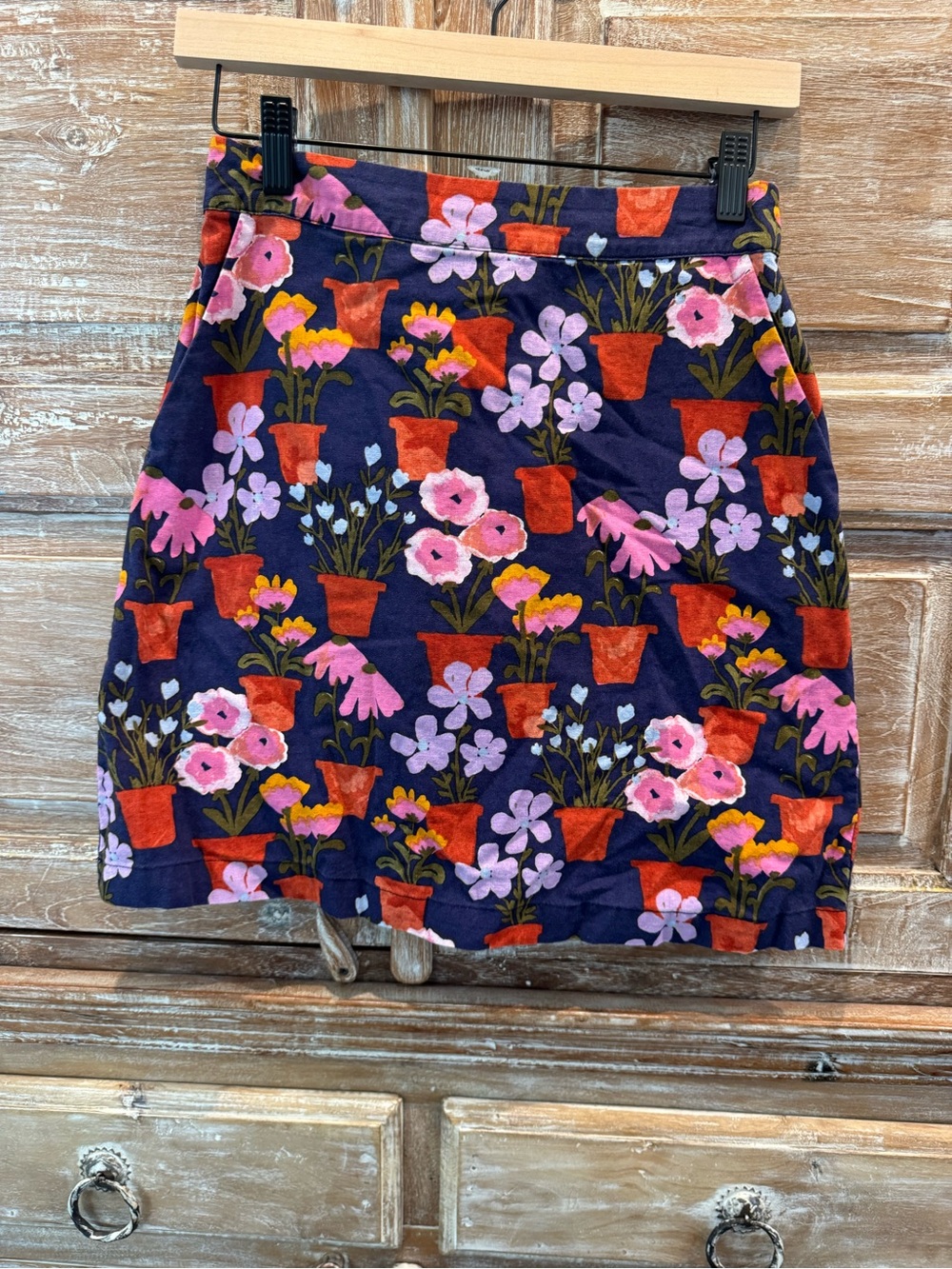 Princess Highway Navy Floral Mini Skirt with Red Pots and Pink Flowers